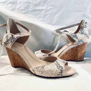 New Cole Haan Women’s Cork Wedge Sandals Snakeprint Leather Size 8